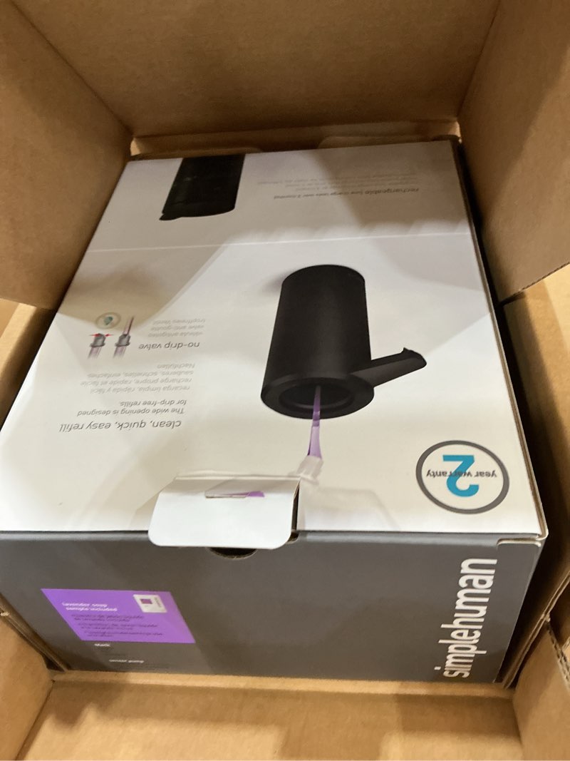 Condition photo showing New/Like New for simplehuman liquid sensor pump, 9 oz automatic soap dispenser for kitchen and bathroom, touchless motion sensor, variable dispense, rechargeable, no-drip spout, high-grade matte black steel matte black 9 oz.