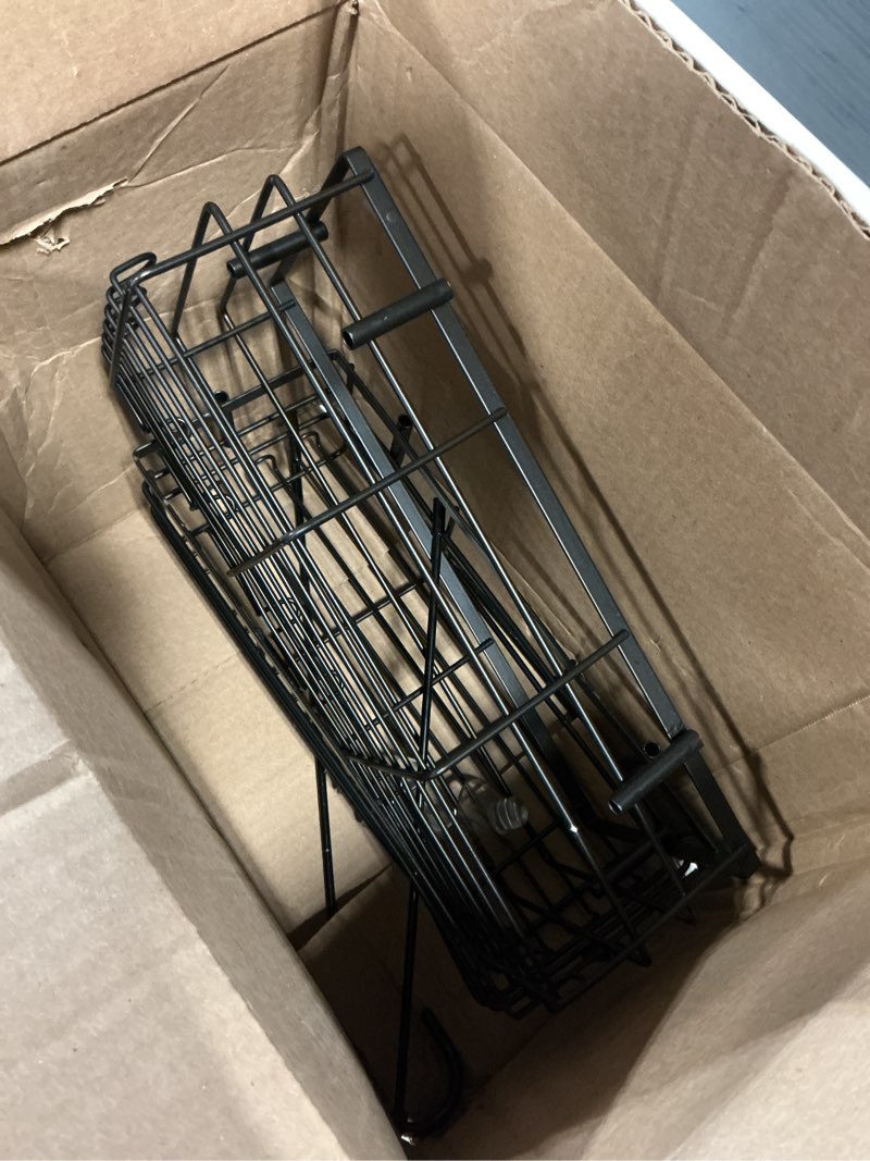 Condition photo showing As Is for pusdon 2-pack 16.5" extra long slim hollowout shower caddy, wall mount spice rack & bathroom organizer, mesh bottom cabinet door shelf holds 50lbs - matte black, hollowout matte black u-shape easy access (16.5" extra long)