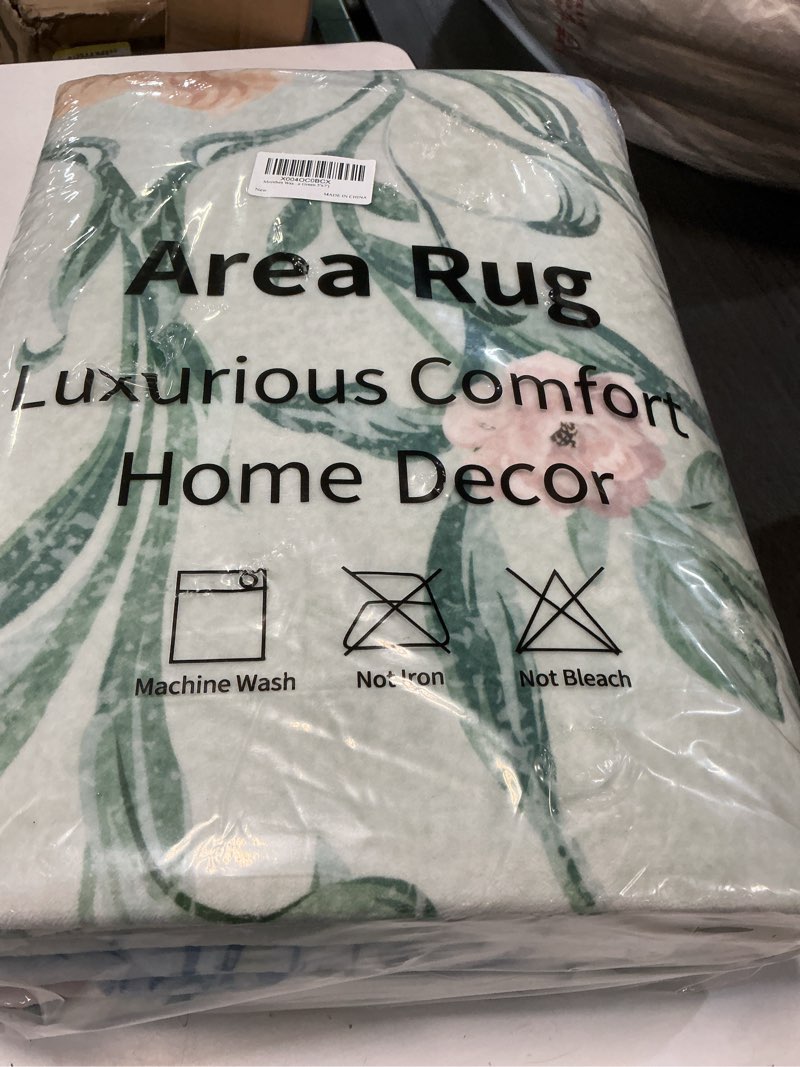 Condition photo showing New/Like New for morebes 5x7 sage green area rugs, washable floral nursery rug non slip, soft low pile indoor floor carpet for living room dining playroom home (sage green 5'x7') 5' x 7' green
