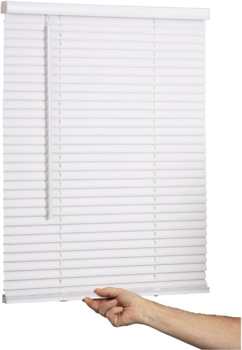 LOTUS & WINDOWARE Cordless Mini Blind, 1" Vinyl Slats, 33" Wide x 64" Long - White, Window Blinds for Home and Office, Interior Door Blinds - Light Filtering
