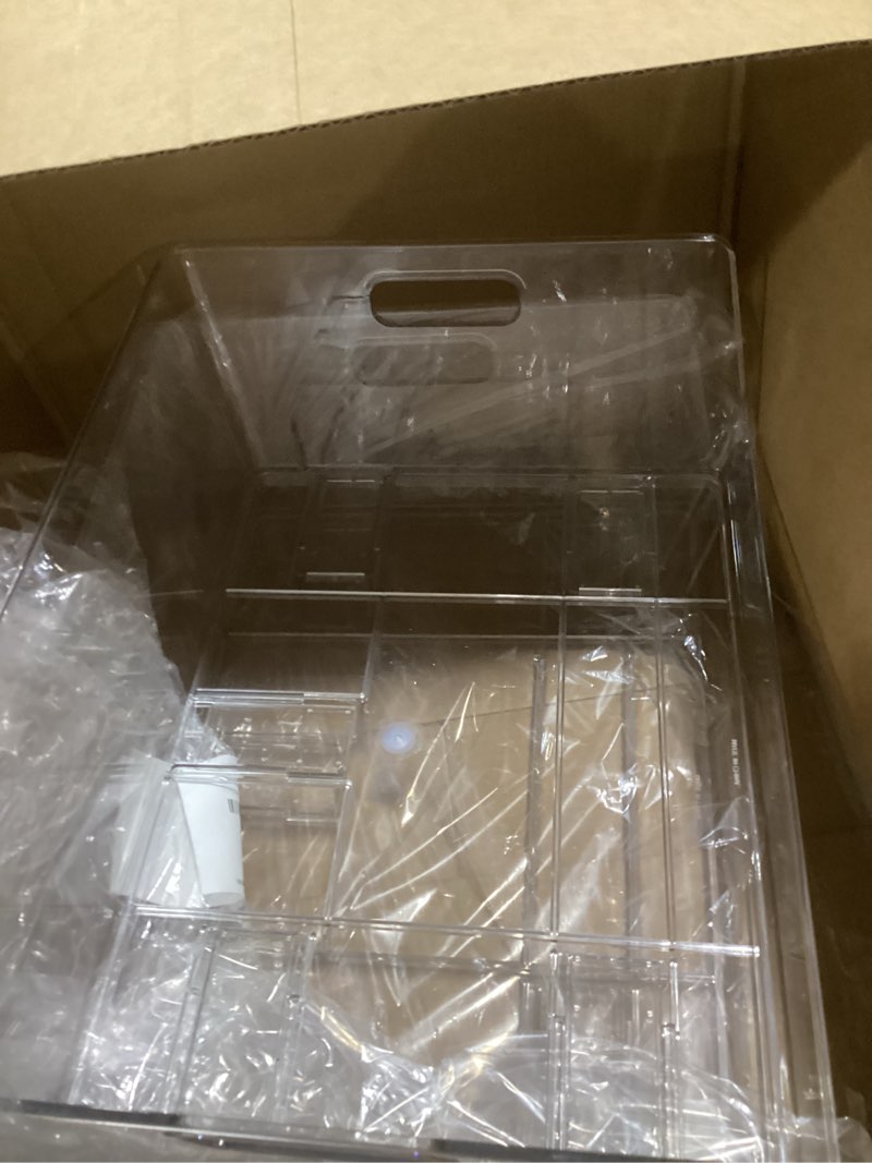 Condition photo showing Good Condition for isaac jacobs 2-piece (16" x 12" x 6.1") x-large wide stackable clear storage bins w/open front, versatile use, set of 2, desk, office, bathroom, bedroom, closet x-large wide (16" x 12" x 6.1")