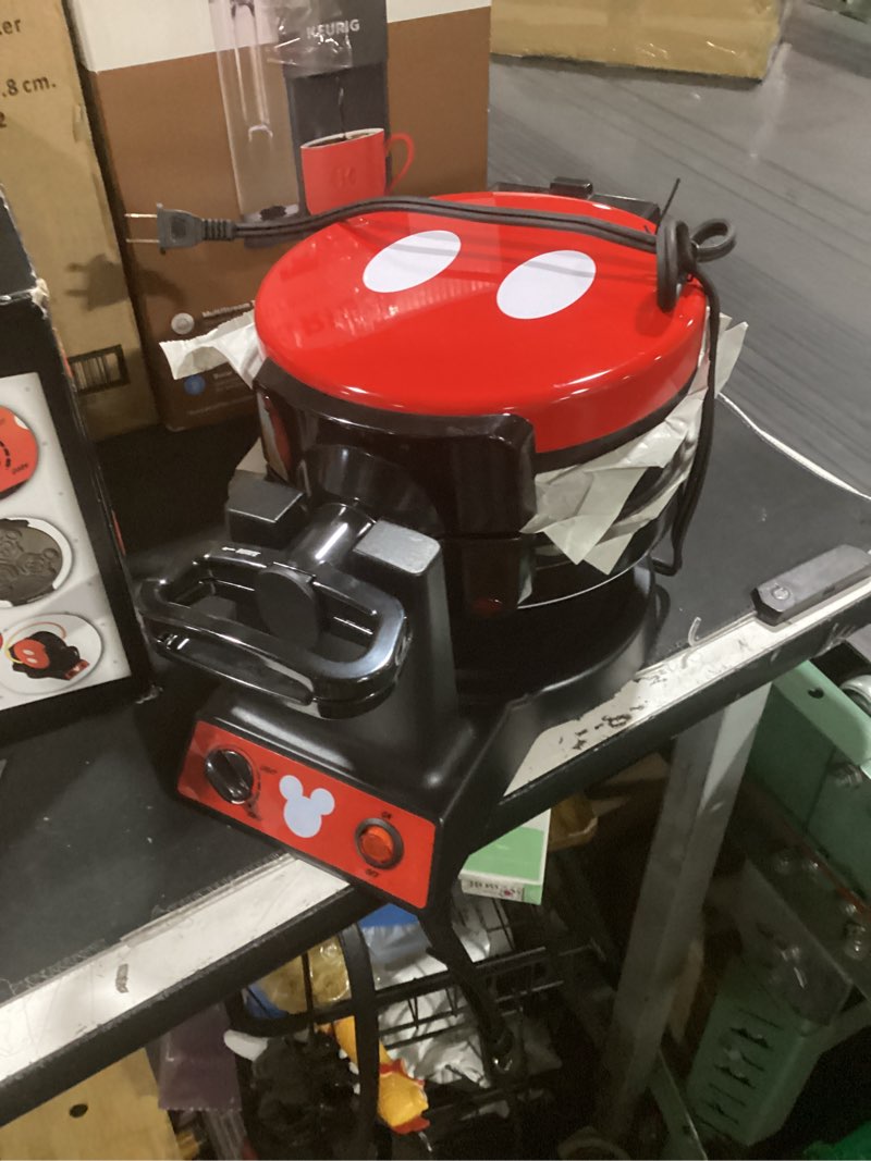 Condition photo showing Good Condition for disney mickey mouse mic-62 double flip waffle maker by select brands - nonstick mini waffle iron with rotating design - makes 6 mickey waffles - variable shade control