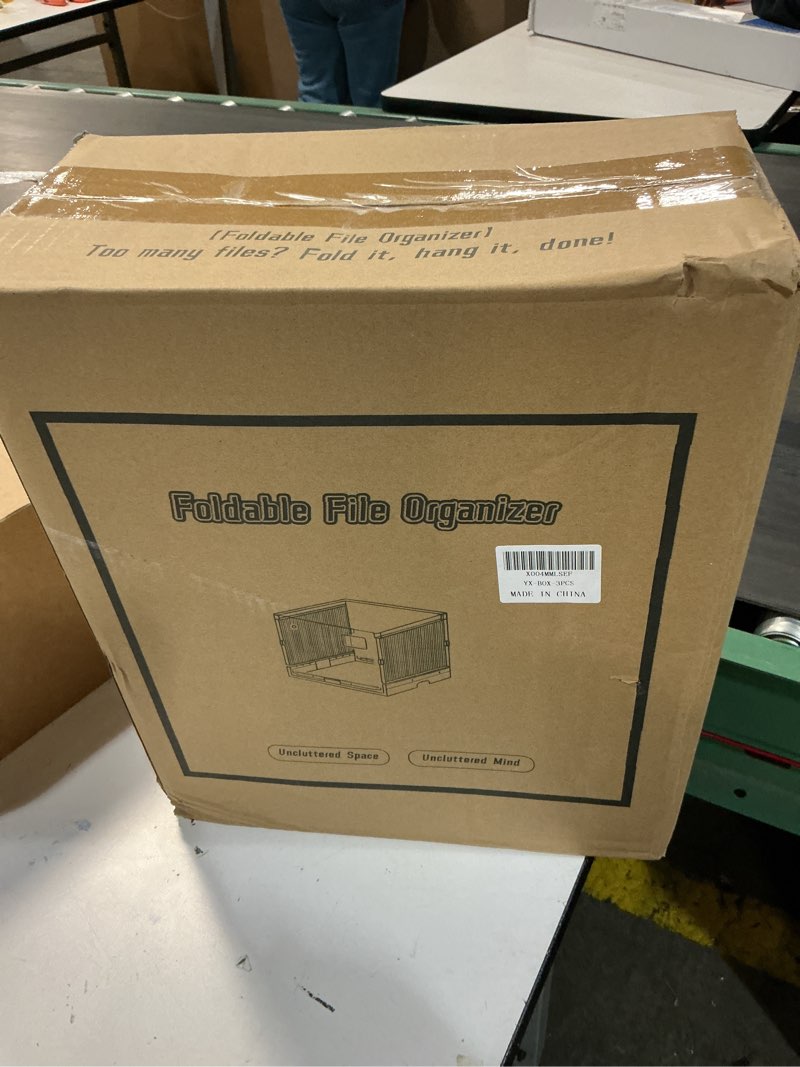 Condition photo showing New/Like New for MUKAI File Organizer Box with Lid, Collapsible File Folder Organizer with Slide, Hanging File Folder Box, for Office Document Storage with Desktop organizer (3) Standard (3 Count)