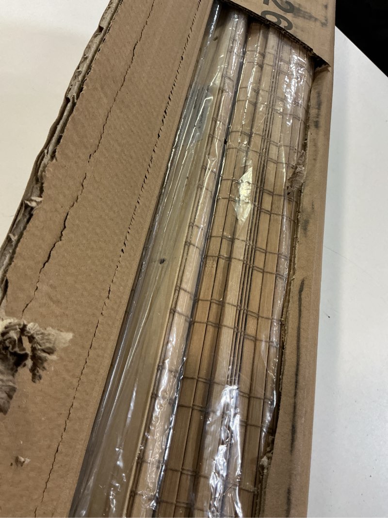 Condition photo showing Good Condition for cordless bamboo roman shades, light filtering bamboo shades blinds window treatment roll up blind for windows, 26" w x 64" h, natural natural 26"w x 64"h