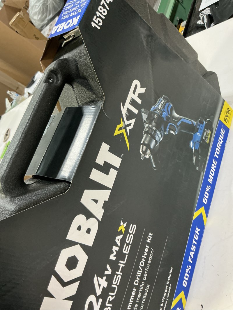 Condition photo showing As Is for kobalt xtr 1/2-in 24-volt variable brushless cordless hammer drill (1-battery and charger included)