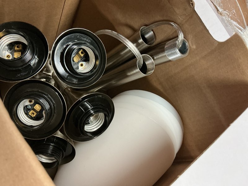 Condition photo showing As Is for style selections 67-in brushed steel multi-head floor lamp