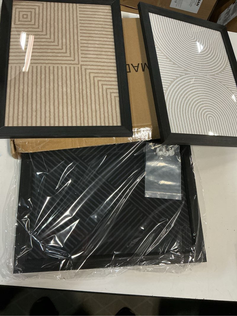 Condition photo showing New/Like New for Abstract Modern Wall Decor Art Set of 3 Boho Neutral Canvas Wall Art Beige Minimalist Line Wall Art Decor Brown Black Art Modern Abstract Prints Pictures for Living Room Bedroom 12x16 Inch Framed 12x16 Inch Wood Framed Black Line Prints