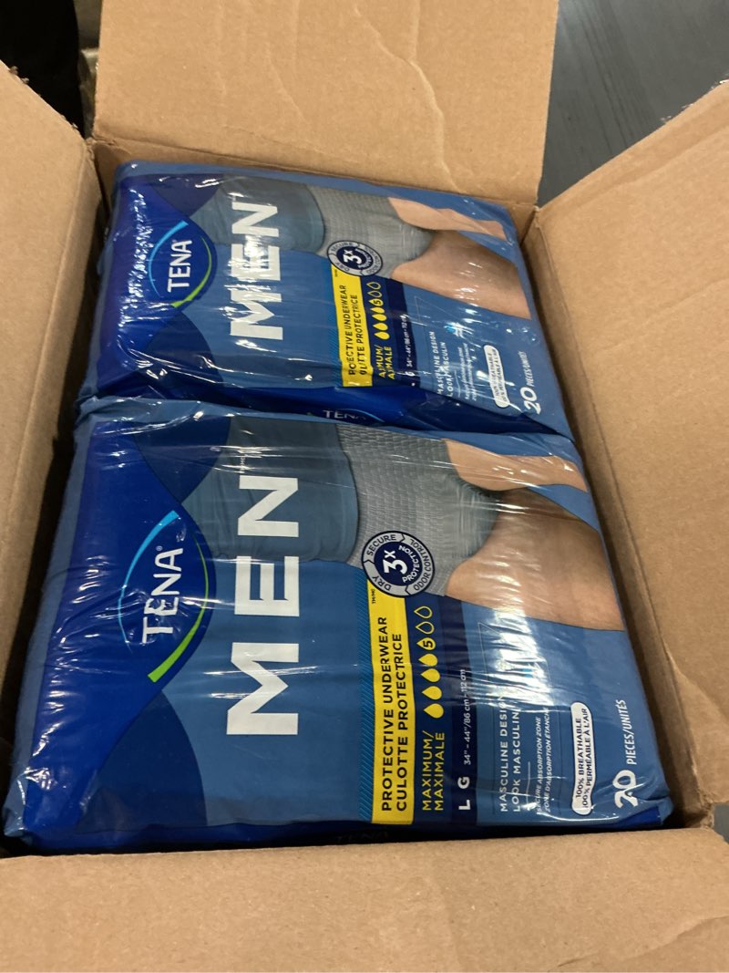 Condition photo showing New/Like New for TENA Protective Incontinence Underwear for Men, Maximum Absorbency, Disposable Men's Underwear, Large, Grey, 80 Count Large 80