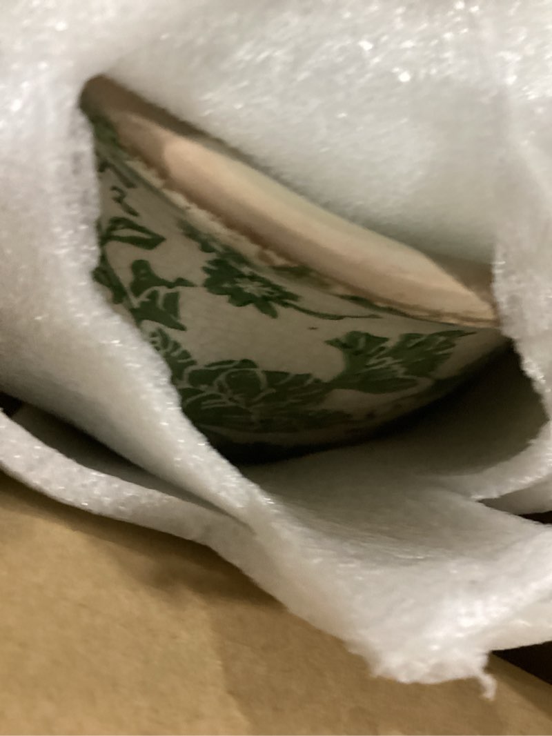 Condition photo showing Good Condition for ceramic green scroll planter 6.5 inch chinoiserie floral vase with drainage holes vintage flower vase flower pot rustic ceramic pots for indoor plants flowers garden home bookshelf decor green floral