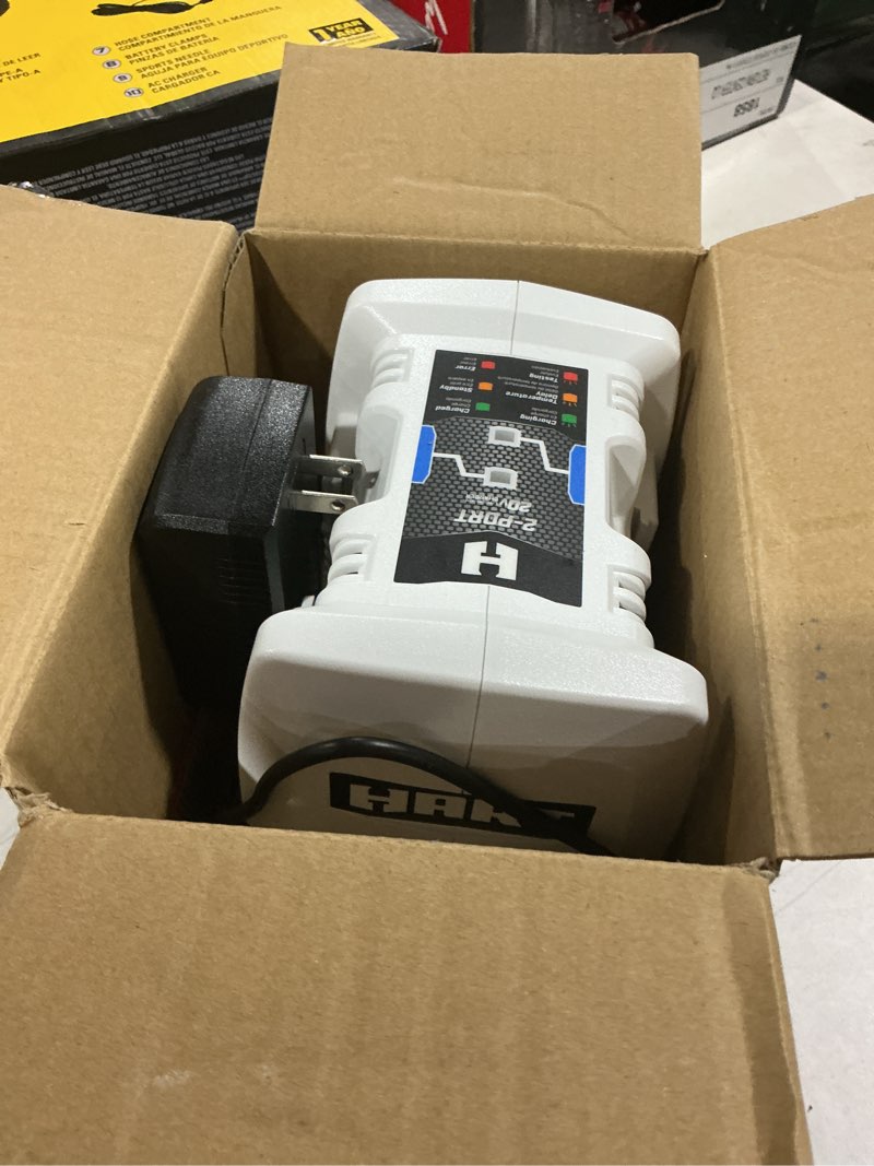 Condition photo showing As Is for hart 20 volt 3-amp dual port fast charger (batteries not included)