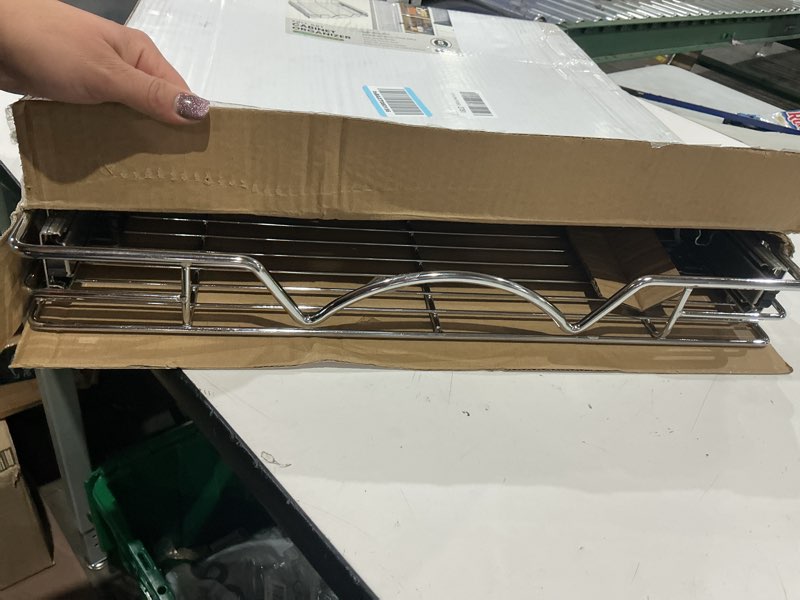 Condition photo showing Good Condition for holdn’ storage pull out cabinet organizer, heavy duty caddy w/lifetime limited warranty -20”w x 21”d - requires at least 21-1/4” cabinet opening, steel metal cabinet drawers slide out, chrome 20"w x 21"d