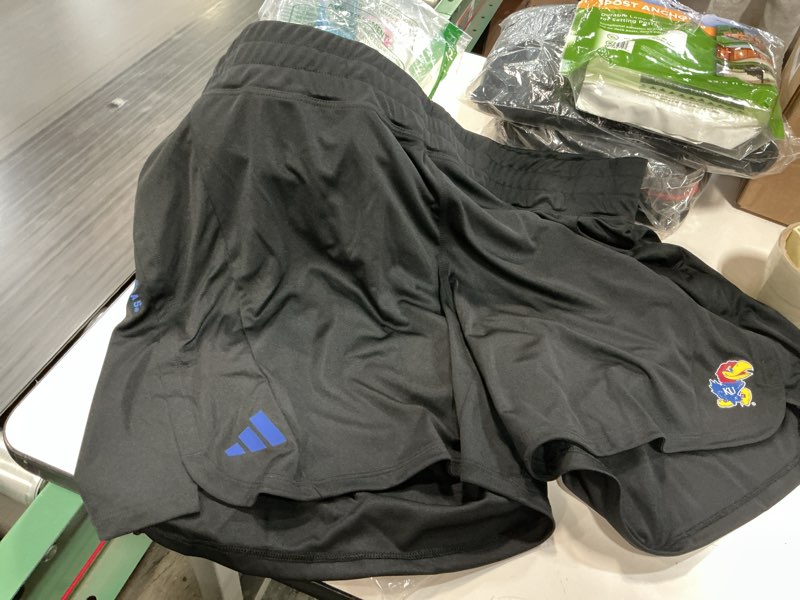 Condition photo showing New/Like New for Adidas Women's Designed for Training Woven NCAA University Team Shorts Kansas Jayhawks 2XL /3\" Inseam Black/Collegiate Royal/Kansas University