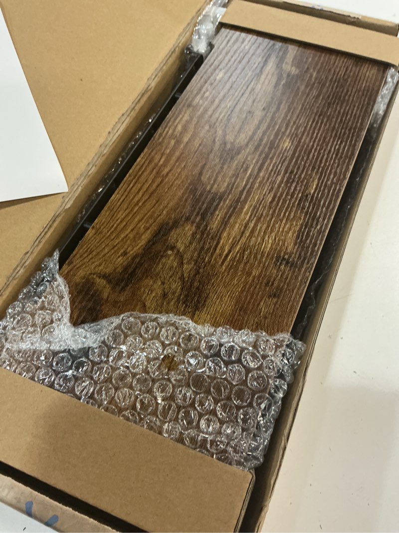 Condition photo showing Good Condition for cshidworld floating shelves for wall, 16" bathroom shelf rustic wood with metal brackets, floating shelf for bathroom, living room, bedroom and kitchen, farmhouse decor set of 4, rustic brown