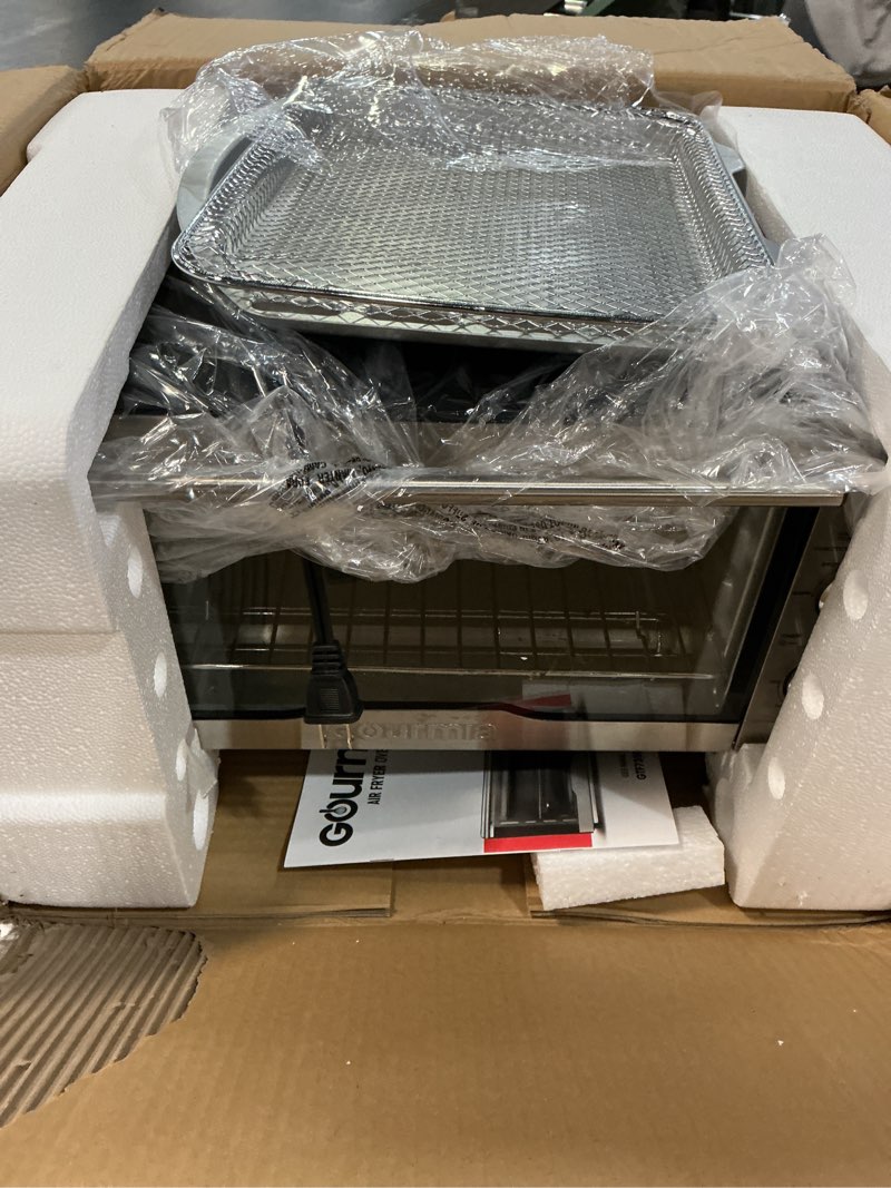 Condition photo showing Good Condition for Gourmia Air Fryer Toaster Combo - 6-in-1 Multi-function Countertop Oven Adjustable Temperature & Timer, Fry Basket, Baking Pan, Oven Rack & Pullout Crumb Tray, Stainless Steel