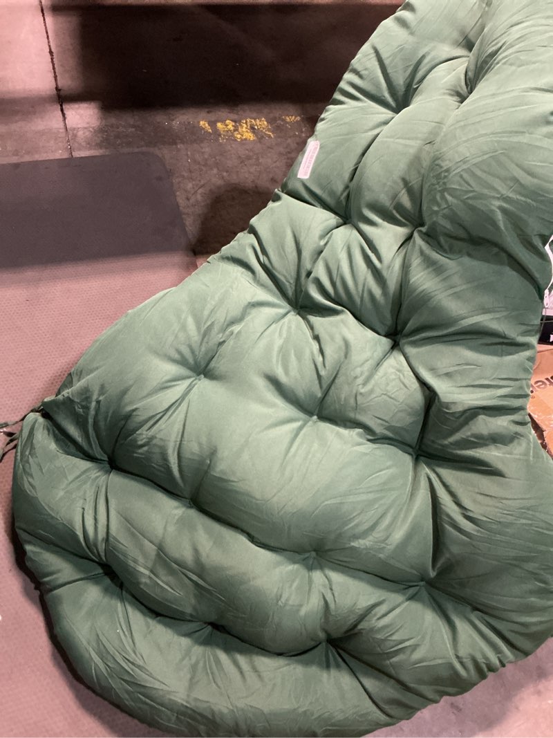 Condition photo showing Good Condition for extra large egg chair cushion w/ headrest & straps, button tufted & thicken pad