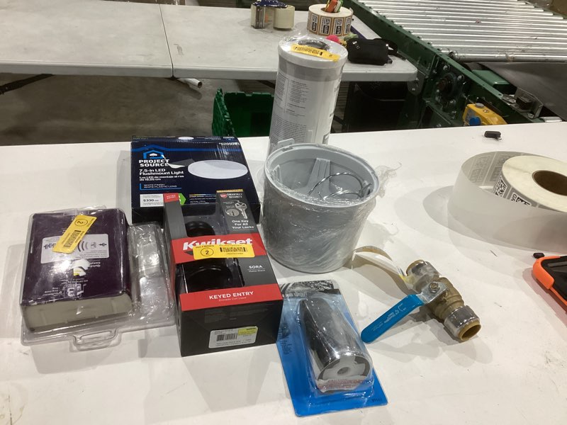 Condition photo showing As Is for assorted home improvement lot (small tools, screw, home accessories, etc.)