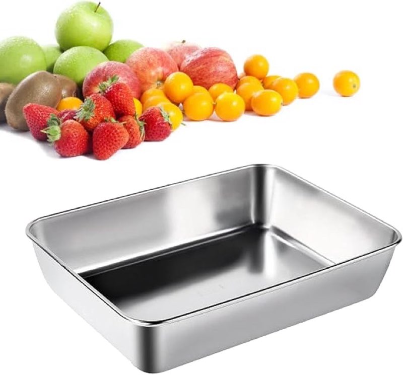 Metal Serving Tray, Rectangle, Silver, Stainless Steel, Modern Minimalist Design, Comfortable Grip, Easy to Store, 10.62" L x 22" W x 0.1" H, 10 lbs Max Weight, Dishwasher Safe