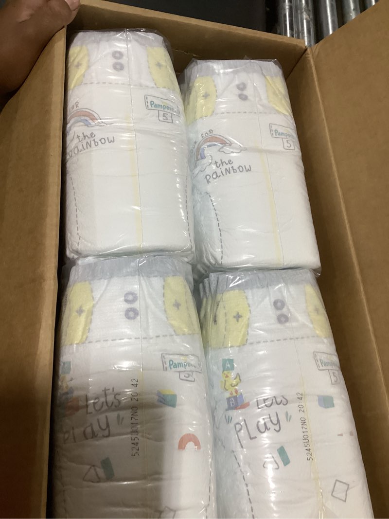 Condition photo showing New/Like New for pampers swaddlers diapers, size 5 (20-37 lbs), 132 count, absorbent, keeps baby dry and comfortable, skin safe disposable baby diaper (packaging may vary) size 5 132