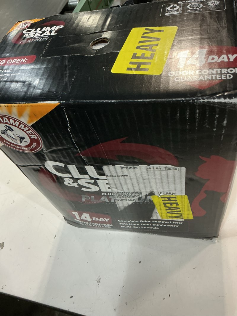 Condition photo showing New/Like New for arm & hammer clump & seal platinum cat litter, multi-cat clumping litter forms rock-hard clumps, powerful odor eliminators with baking soda, 14-day odor control, 37 lbs clump & seal platinum clumping cat litter