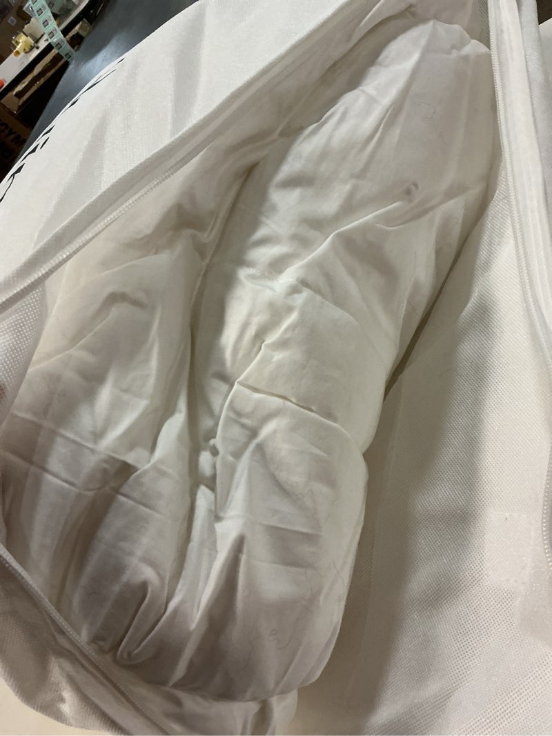 Condition photo showing As Is for premium down alternative comforter, full/queen, white