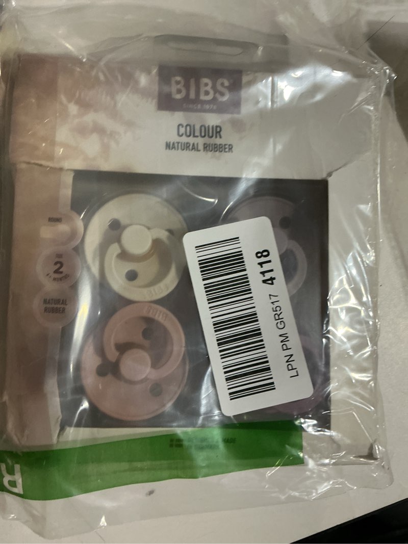 Condition photo showing As Is for bibs colour soother 4-pack, bpa free dummy pacifier, round nipple. natural rubber latex, made in denmark. 6-18 months (pack of 2), baby girl colours size 2 (6-18 month) girl colors