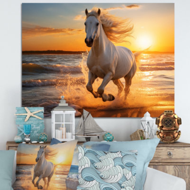 Wild horse running on beach 1 - beach wall art