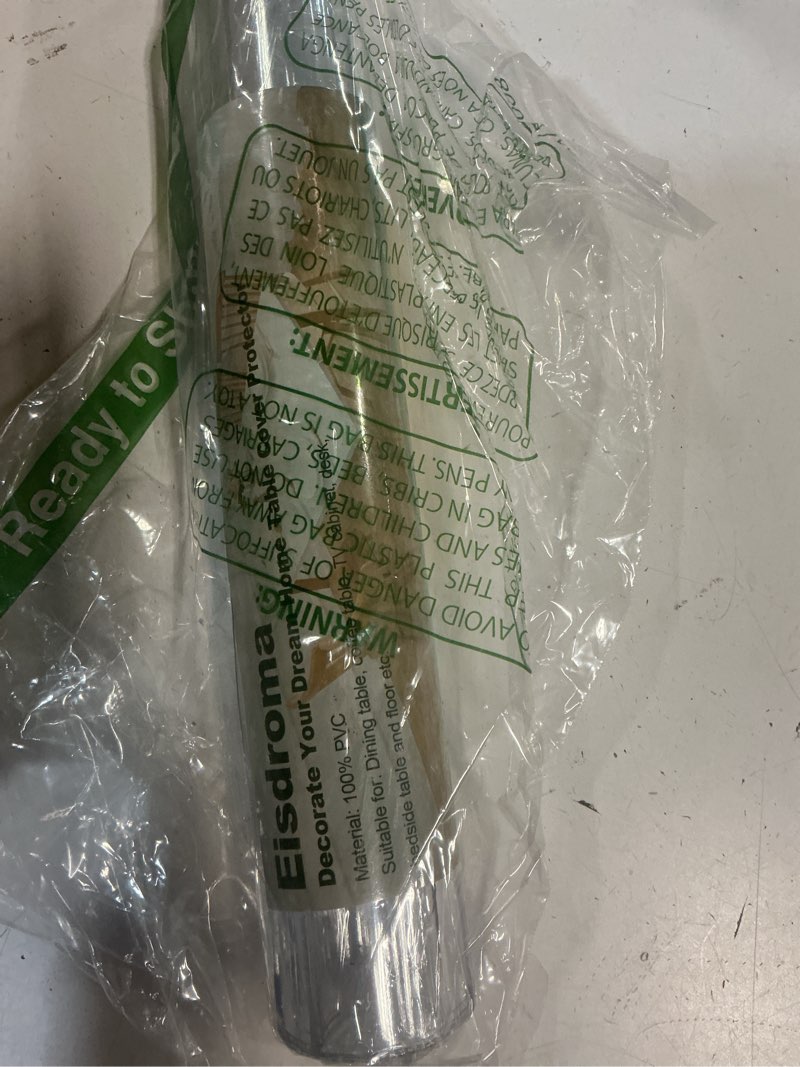 Condition photo showing Good Condition for 12 x 36 inch clear table cover protector, clear desk mat, clear table protector, 1.5mm thick plastic table cover, vinyl table protector, clear desk pad, desk mats on top of desks clear 12" x 36"