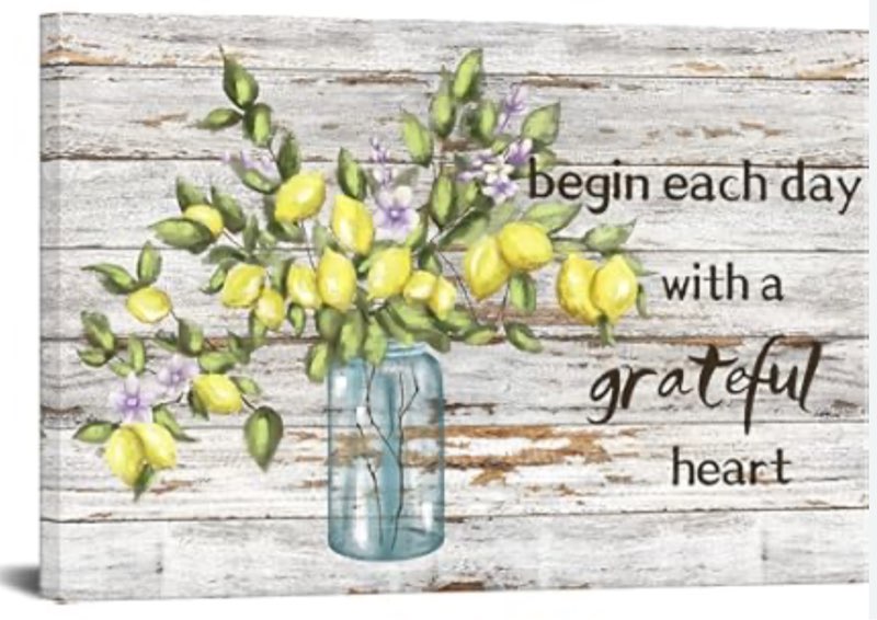 Lemon Wall Art, Lemons in Mason Jar on Canvas Wooden Background Prints Posters for Dining Pantry Wall Decor, Framed Landspace Botanical Painting Pictures for Dining Pantry Artwork 32x48 Inches