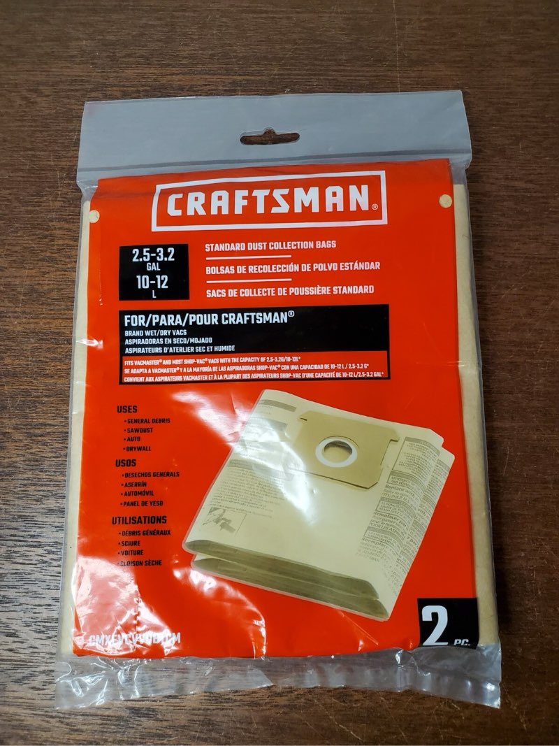 CRAFTSMAN 2.5-3.2 Gallon Standard Dust Collection Filter Bags 2pc Wet/Dry Vacs ( similar  