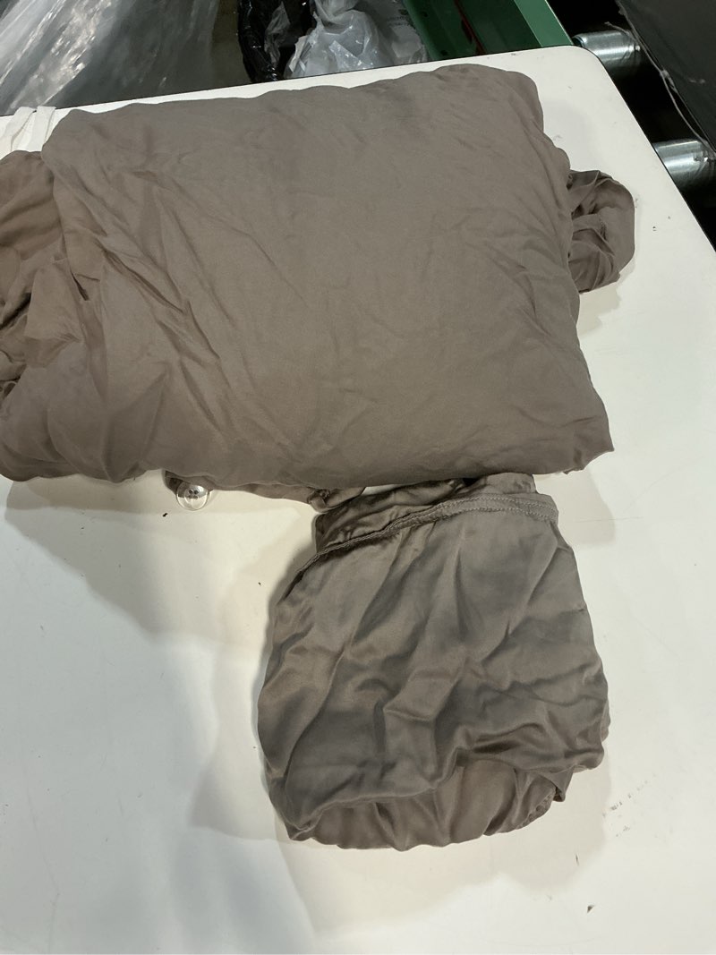Condition photo showing As Is for bamboo duvet cover set, twin, stone
