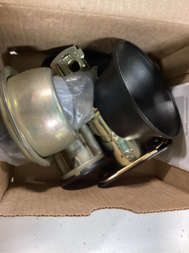 Condition photo showing As Is for kwikset 660 deadbolt lock, matte black round exterior keyed front entry door, pick resistant smartkey rekey security, single cylinder dead bolt