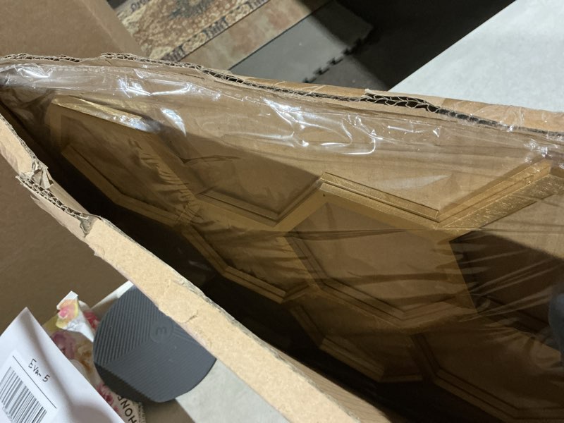 Condition photo showing Good Condition for Silipull 2 Pcs 22 x 12 Inch Large Wood Honeycomb Decoration Honeycomb Wall Decor Wood Hexagon Decor Bee Wall Hanging Decoration for Living Room Garden Bedroom Office Home Party (Gold Color)