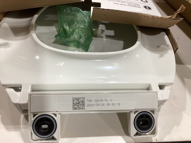 Condition photo showing Good Condition for kohler 4636-rl-0 cachet readylatch elongated slow close toilet seat, soft close toilet seat quiet lid, contoured grip-tight bumpers installation hardware, apartment essentials, white white elongated ready latch