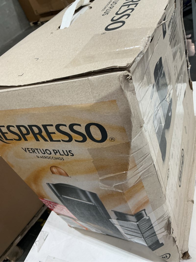 Condition photo showing New/Like New for nespresso vertuo plus deluxe coffee and espresso maker by de'longhi, matte black with aeroccino milk frother machine + frother black matte
