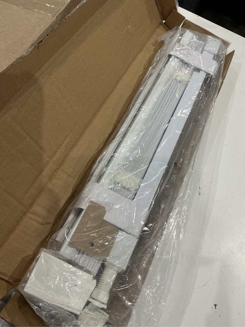 Condition photo showing As Is for 19" w x 64" h cordless window blinds 1" slat pvc vinyl venetian horizontal privacy shade anti-uv white