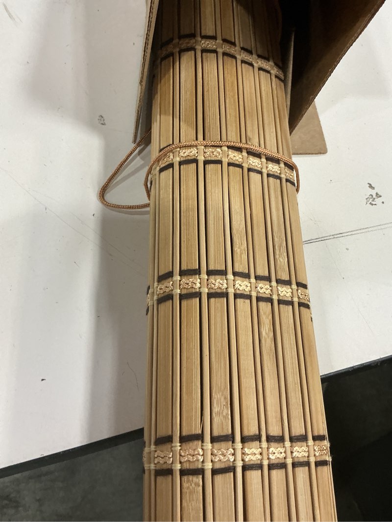 Condition photo showing As Is for arlo blinds sheer bamboo roman shades with valance - tuscan, 34.5" w x 60" h - light filtering cordless blinds for interior windows - real natural bamboo material - mounting hardware included
