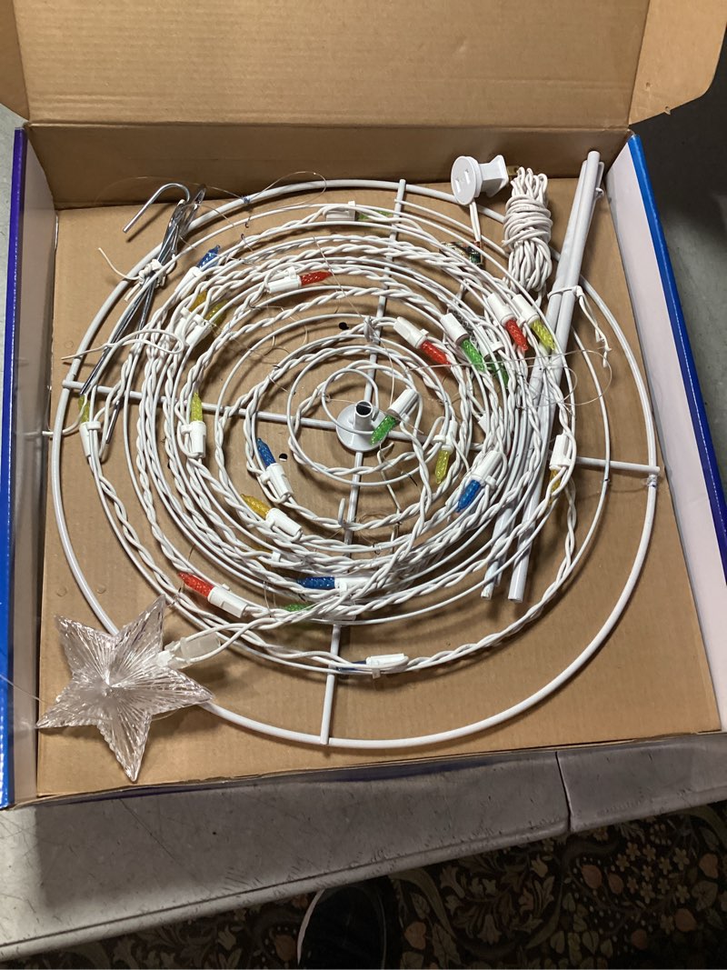 Condition photo showing New/Like New for Set of 2 LED Lighted Multi-Color Outdoor Spiral Christmas Cone Trees 3' 4'