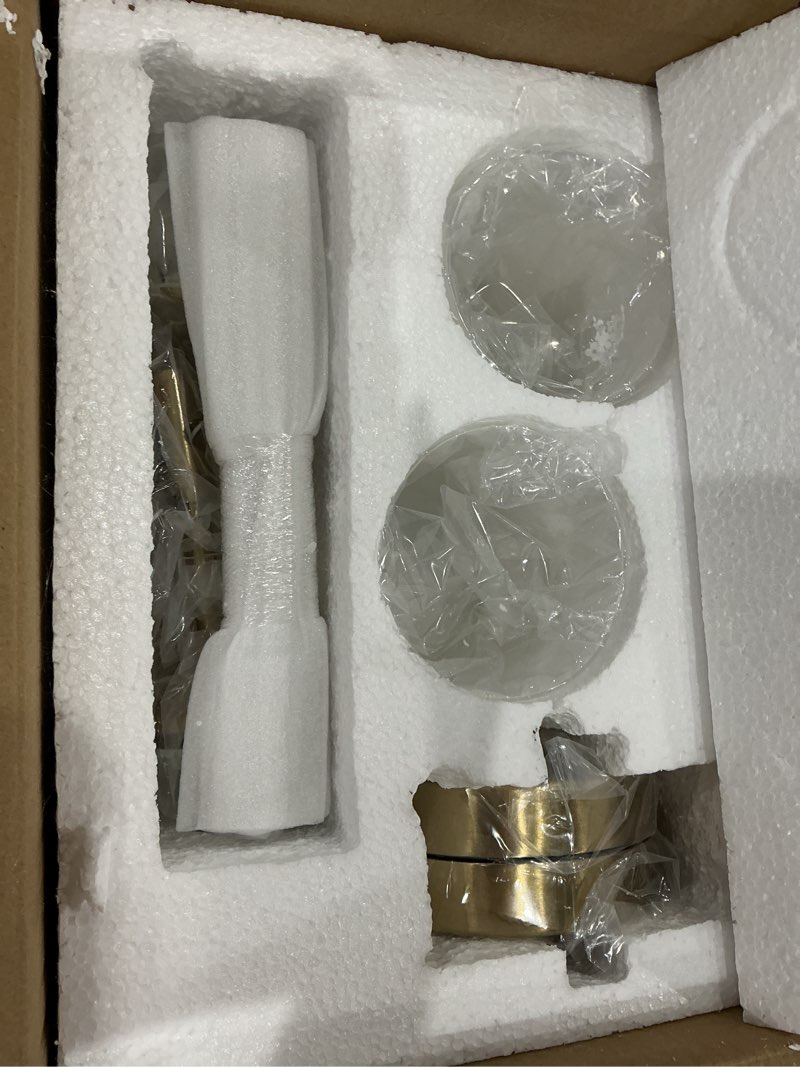 Condition photo showing Good Condition for byoliima gold wall sconce set of 2 with white cylinder glass shades modern mid century bathroom vanity wall light fixtures industrial brushed brass wall lamp for bedroom mirror living room restaurant