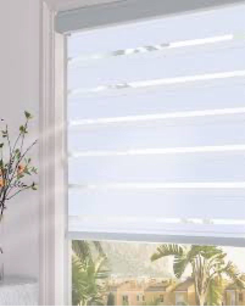 Allbright White Zebra Window Blinds 72" W × 64" H for Home Office, Dual Layer Roller Shade Room Dark