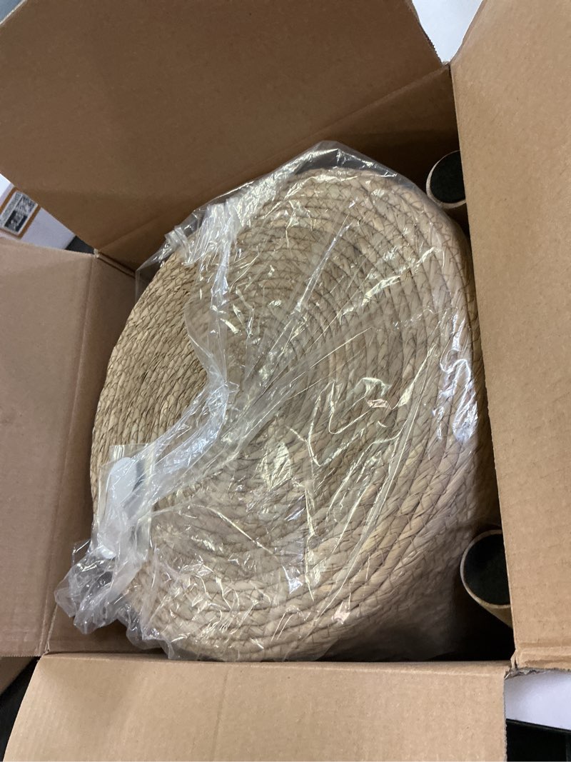 Condition photo showing Good Condition for Cpintltr Foot Stool Natural Seagrass Hand Weave Poufs Round Ottoman for Couch Desk Soft Step Stool Padded Foot Rest with Non-Skid Pine Legs for Hallway Office Lounge Natural