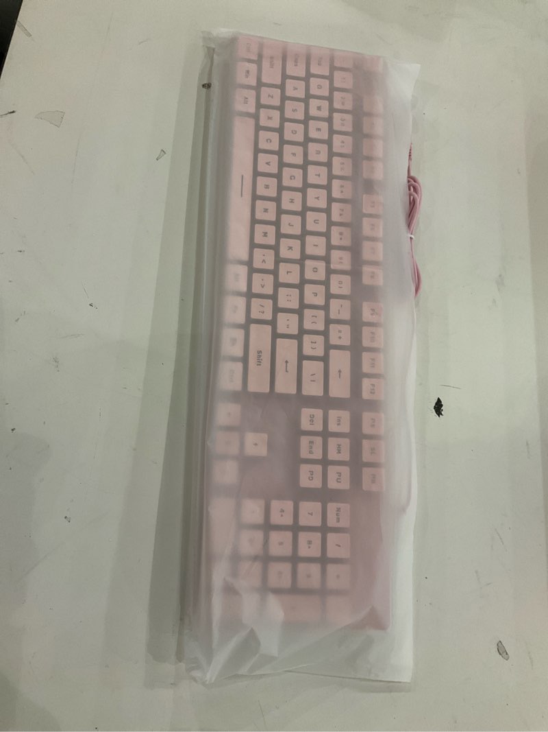 Condition photo showing New/Like New for EWEADN GX710S Backlit Computer Keyboards, Wired USB Keyboard with White Backlit, Metal Panel, Plug and Play, Pudding Keycaps Full Size Quite Computer Keyboard for Win/PC/Laptop-Pink