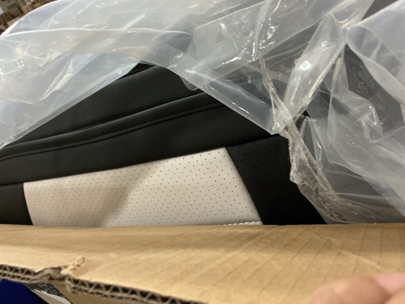 Condition photo showing As Is for car seat covers full set,black white car seat cover, car seat protector waterproof, nappa leather car seat cushion, fit for most cars black white full set
