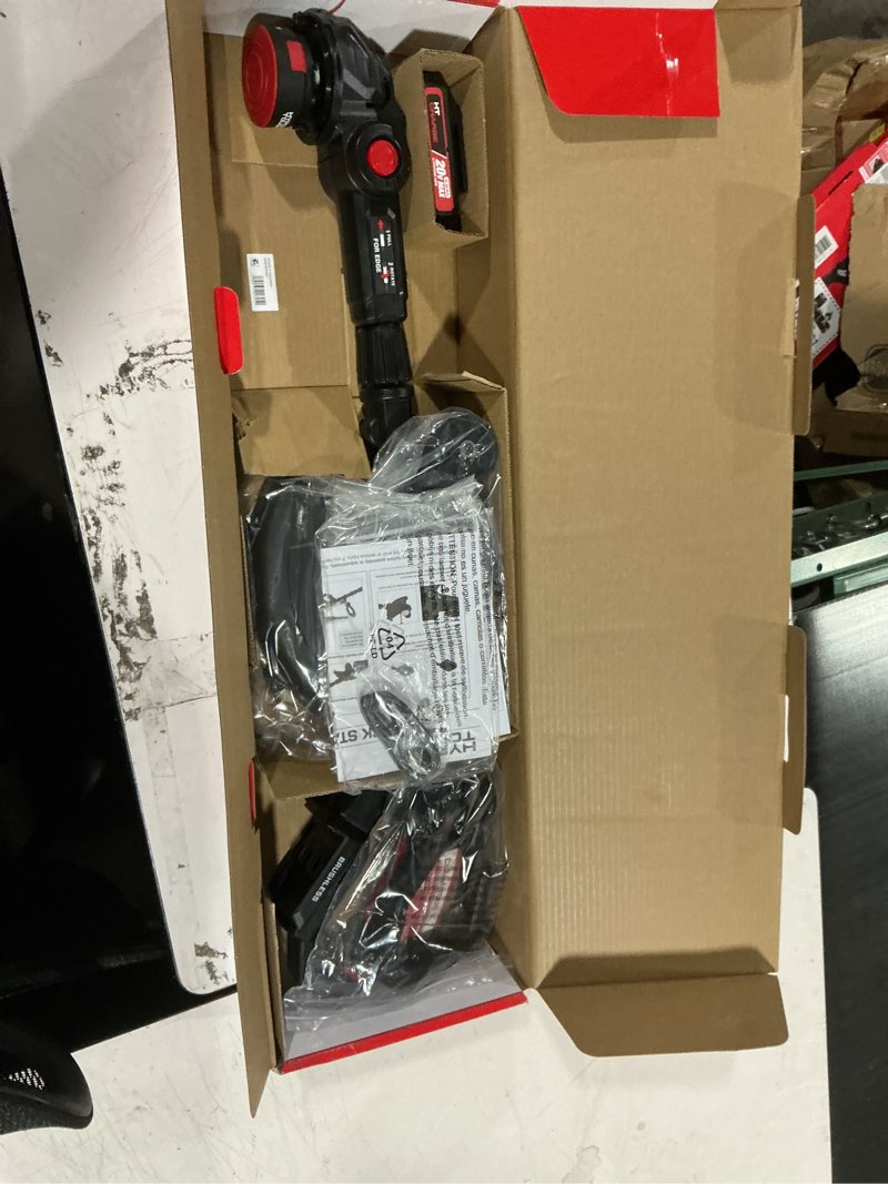 Condition photo showing New/Like New for hyper tough 12" 20v brushless cordless string trimmer with 20v max 2.0ah battery and charging cable