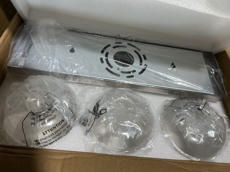 Condition photo showing Good Condition for Bathroom Light Fixtures, 3-Light Modern Vanity Light with Clear Glass Wine Glass-Shaped Shade, Vanity Lighting Fixtures Over Mirror, Brushed Nickel, VL155-BN-3 Brushed Nickel, Wine Glass Shade 3-Light