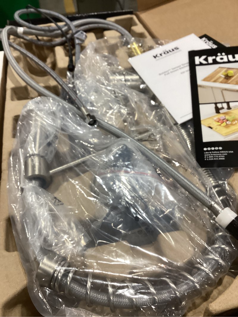 Condition photo showing As Is for kraus bolden touchless sensor commercial style 2-function single handle pull down kitchen faucet in spot-free stainless steel, ksf-1610sfs spot-free stainless steel commercial style