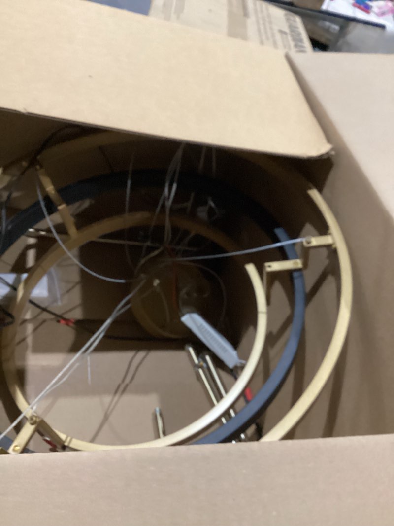 Condition photo showing As Is for Modern LED Chandelier Black Gold Dimmable 3 Ring Pendant Light for Dining Room, Kitchen Chandelier Circular with Remote Control Flush Mount High Ceiling Light for Living Room, 3000K-6500K 3 Rings 23.6 inches Black Gold