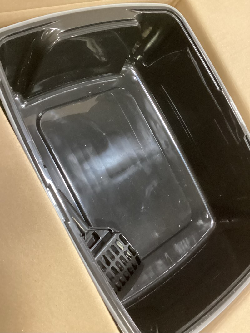 Condition photo showing New/Like New for IRIS USA 2 Pack Large Open Top Cat Litter Box with High Sides, Scatter Shield & Scoop, Black, for In