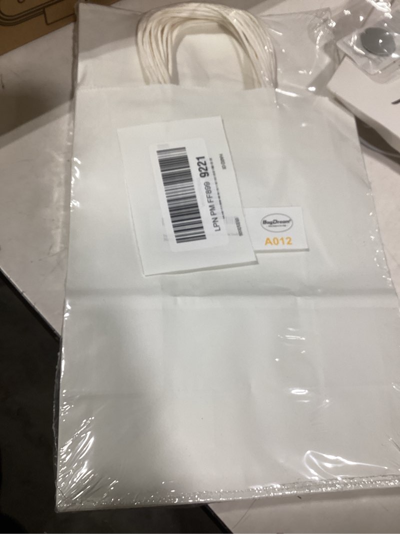 Condition photo showing New/Like New for BagDream 25Pcs White Gift Bags 8x4.25x10.5 Kraft Paper for Gifts, Shopping Retail Merchandise Grocery Sacks, White Paper Bags with Handles Bulk Medium