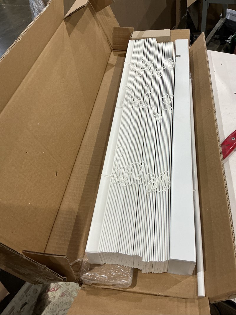 Condition photo showing Good Condition for lotus & windoware cordless, 2 inch faux wood blind, 30" wide x 72" long, window blinds, blinds & shades, blinds for indoor windows, embossed, bright white