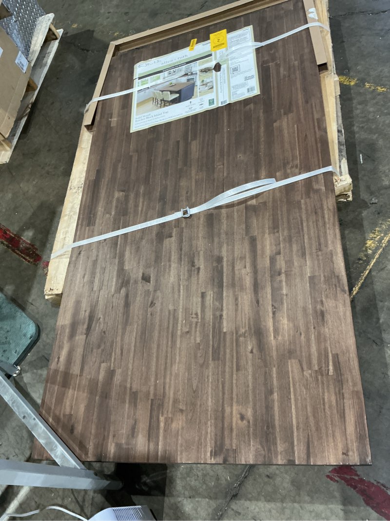 Condition photo showing As Is for allen + roth 6-ft x 39-in x 1.5-in espresso stain acacia butcher block countertop